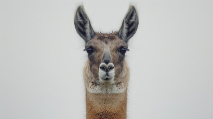 Fototapeta premium A llama's face in close-up against a white wall