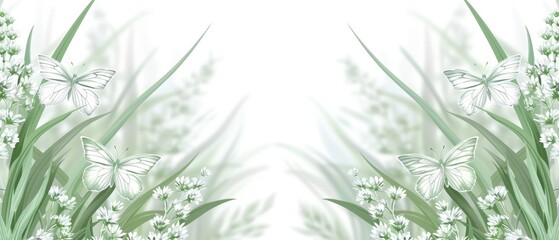   White flower and butterfly against a pristine white backdrop Insert text or image here