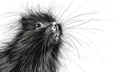   A monochrome image of a porcupine's head adorned with quills  rather than the typical misconception of - obrazy, fototapety, plakaty
