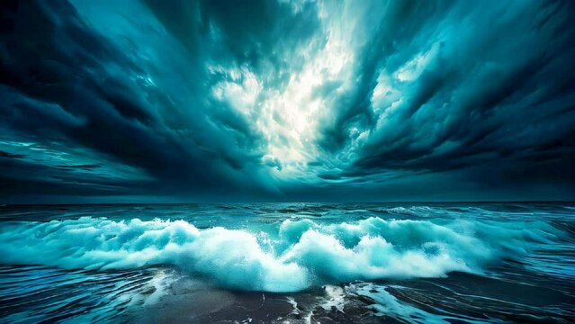Stormy sky over a wavy sea or ocean, surreal atmosphere