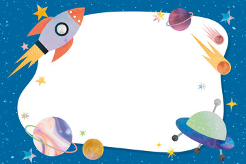 Naklejka premium Galaxy png frame in blue with cute doodle graphics for kids