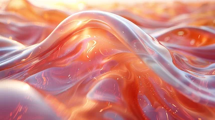 Foto op Canvas 暖色のプラスチックとマーブルが融合したホログラフィックの抽象的な3Dレンダリング   Generative AI   © 大貴 石井