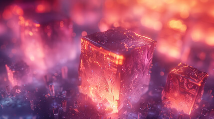 パステルカラーのネオンとクリスタルが融合したホログラフィックの抽象的な3Dレンダリング < Generative AI >