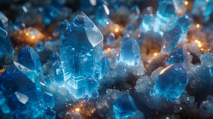 群青色のクリスタルとすりガラスが融合したホログラフィックの抽象的な3Dレンダリング < Generative AI >