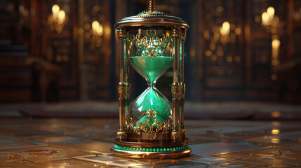 An ancient hourglass magically reversing time, depicting the concept of anti-aging through a surrealistic and futuristic lens