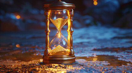 An ancient hourglass magically reversing time, depicting the concept of anti-aging through a surrealistic and futuristic lens - obrazy, fototapety, plakaty