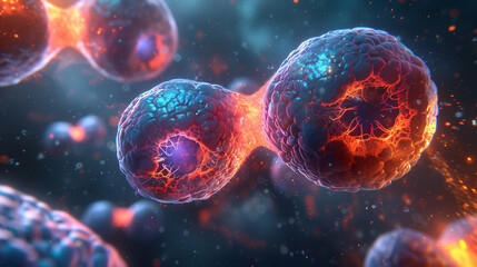 Oxidative Stress,3D Human Cell Render with Mitochondria & DNA