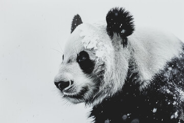 Delicate details come to life in this captivating image of a black and white panda face against a pristine white canvas.