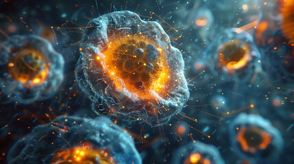 Oxidative Stress,3D Human Cell Render with Mitochondria & DNA