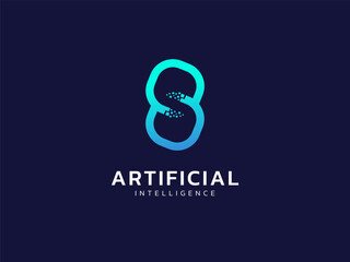 Artificial intelligence with letter s twisted infinity technology Analysis logo vector design concept. AI technology logotype symbol for advance technology, tech company, ui, online network, new tech.