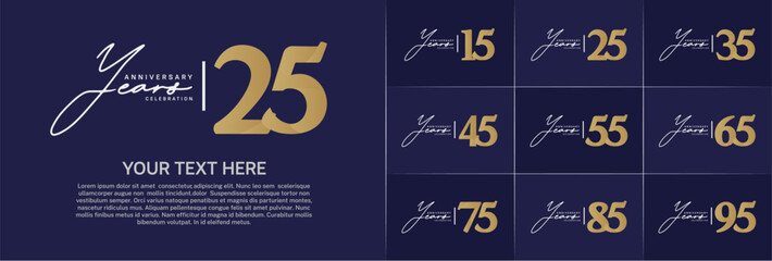 Set of Anniversary Logotype white and gold color can be use for special day celebration