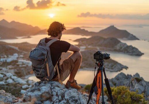 Golden Hour Capture: Professional Photographer Immersed in Sunset Photography