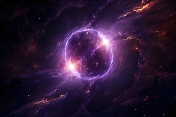 Obraz premium Galaxy, universe, time, dark-fantasy, suns, black holes, purple, green, black, realistic, cinematic, 8k background wallpaper banner copy space