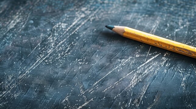 Yellow pencil on textured dark blue artistic background. Close-up shot with creative workspace concept