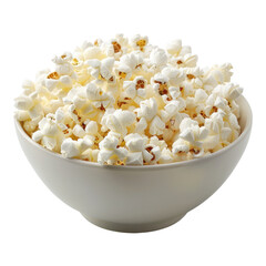 A bowl of fluffy white popcorn isolated on transparent background