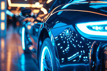 Electric blue car emblem showcasing futuristic technology