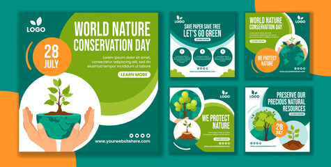 Nature Conservation Day Social Media Post Cartoon Hand Drawn Templates Background Illustration - obrazy, fototapety, plakaty