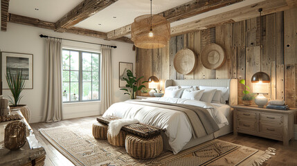 Designing a modern farmhouse bedroom with rustic charm and cozy vibes.