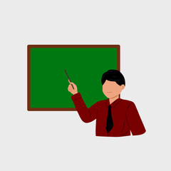 teacher with green board