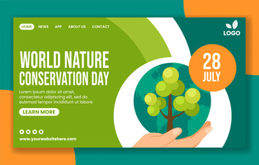 Nature Conservation Day Social Media Landing Page Cartoon Templates Background Illustration