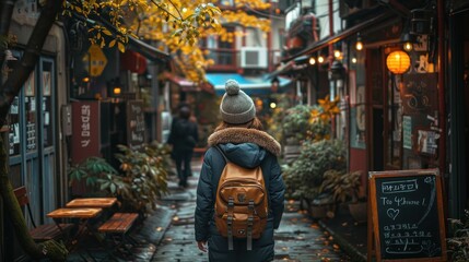 Naklejka premium Beautiful woman traveling in the big city. A lifestyle travel a relaxed, street life. Explore city streets through the eyes of a lifestyle traveler, the diversity of its people.