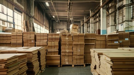 Pile of used cardboard in factory, AI generated Image
