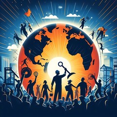 a poster that has globe in the background