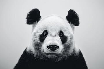 Embracing minimalism a black and white panda face on a white background, immortalized in...