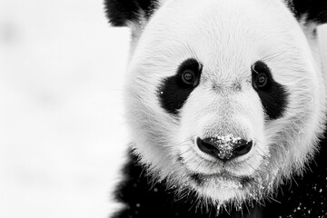 Embracing minimalism a black and white panda face on a white background, immortalized in...