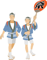 法被を着た日本人夫婦のイラスト