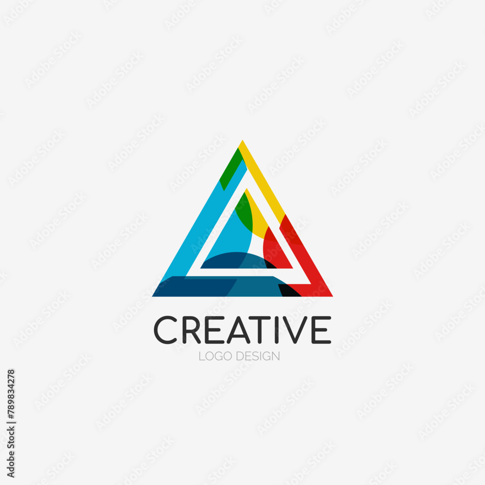 Poster a vibrant triangle logo with the letter a in electric blue font, showcasing symmetry and parallel li