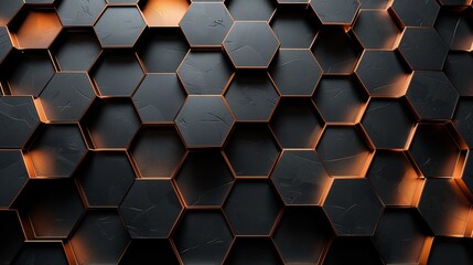 The wall is decorated with black hexagons and lights. Orange energy-saving LED.Generative AI illustration