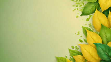 Fototapeta na wymiar Yellow and Green Leaves Template Banner