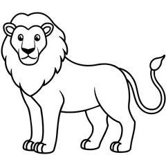 Outline silhouette simple lion kids art white background- vector illustration 