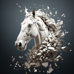 Sculpture cracked horse head on a clean background. Wildlife Animals. Illustration, Generative AI.