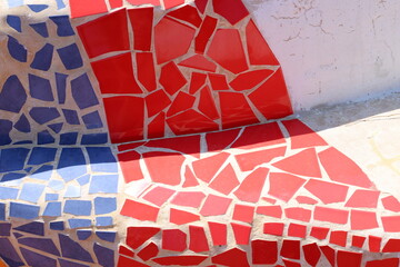 Ceramic marble mosaic. Concrete products are covered with small ceramic tiles.