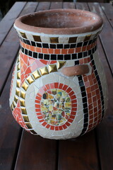Ceramic marble mosaic. Concrete products are covered with small ceramic tiles.