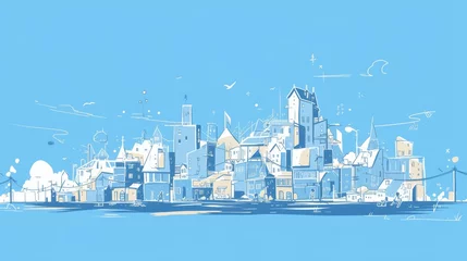 Fotobehang Cute Sketching City View Wallpaper Background © Tejay