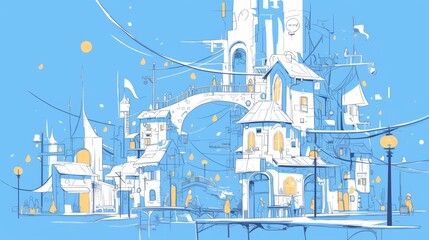 Cute Sketching City View Wallpaper Background