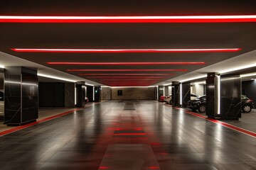 Interior of basement carpark, Modern contemporary elements, Luxury interior elements - obrazy, fototapety, plakaty