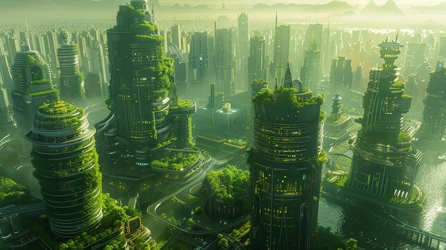 futuristic green city, metropolitan city concept with nature
