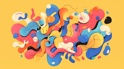 Fototapeta na wymiar An abstract shape formed by cartoon matte gradient lines is complemented by whimsical squiggles in vibrant colors creating a quirky and endearing object