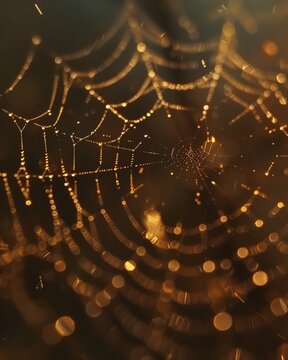 Zoom in on a dew-kissed spider web, showcasing the delicate intricacy of nature in a stunning macro photograph