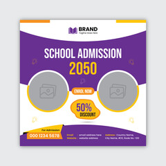 School admission social media post banner design or square flyer template, back to school social media post banner design