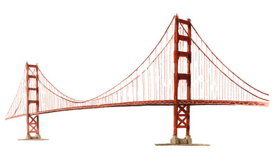 Golden Gate Bridge png watercolor illustration, San Francisco's architecture, transparent background