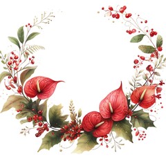 Watercolor-style Illustration of Red Anthurium Foliage for Greeting Card