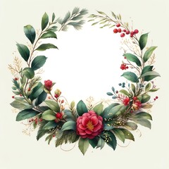 Fototapeta premium Watercolor-style Illustration of Yuletide Camellia (Camellia Sasanqua)