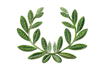 Naklejka premium Embroidered Laurel Wreath Patch. Green Leaf Embroidery Badge Isolated on Transparent Background. Triumph and Honor Concept. Design for Apparel, Accessory, Decoration