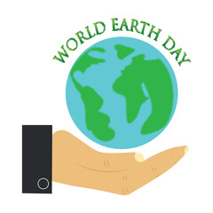 World Earth day with planet on the hand environment conservation concept isolated on white background. Save the green planet concept in realistic style with earth map. Editable vector EPS available