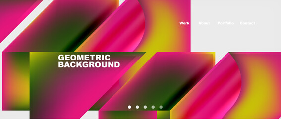 A colorful geometric background featuring pink and green arrows on a white backdrop, creating a vibrant visual effect with tints of purple, magenta, and electric blue in rectangular shapes